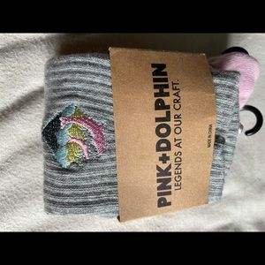 Pink dolphin socks gray one size